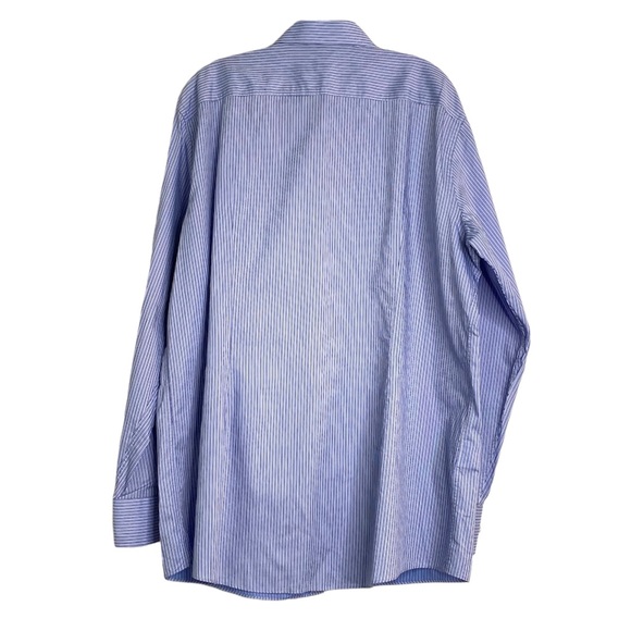 Boss Hugo Boss Mens Sharp Fit Blue Pinstripe Button Front Dress Shirt 17L 34/35 - Picture 2 of 15